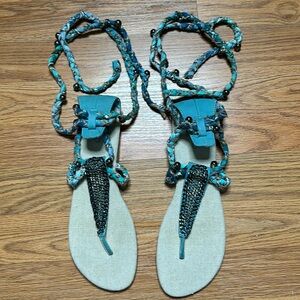 Denim lace up sandals